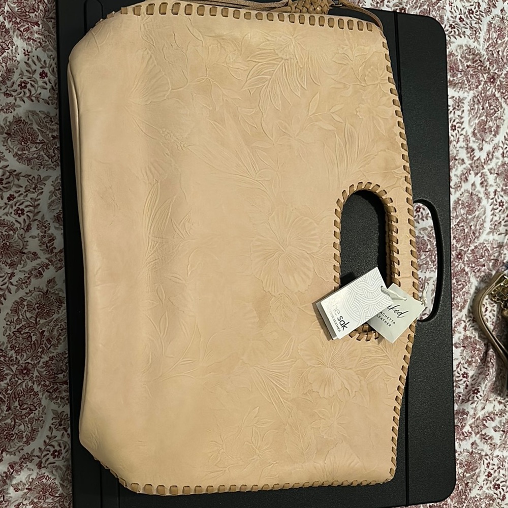 The Sak Floral Embossed Leather Tan Tote